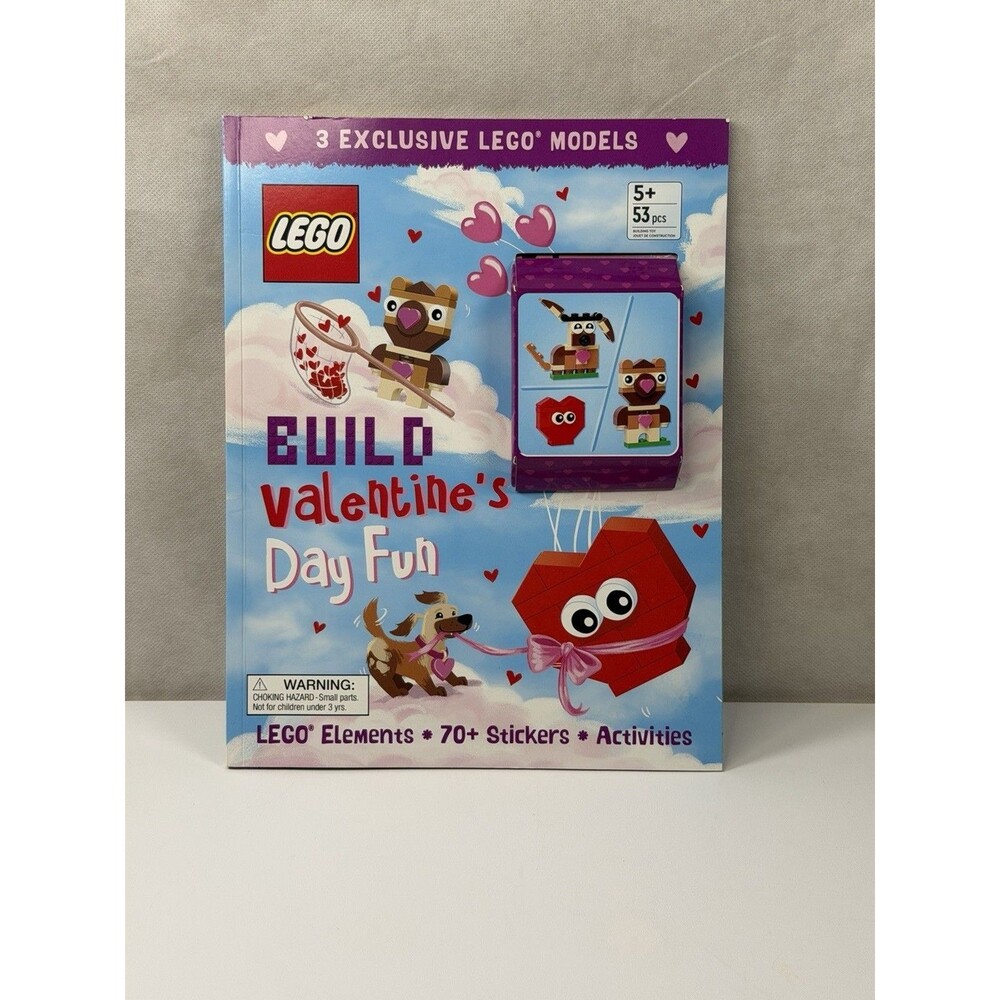 LEGO Build Valentines Day Fun Activity Book 3 in 1 Rebuildable Model 53 Pcs Stic